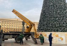Главную ёлку Пензы начали украшать гирляндой 