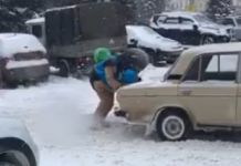 В Пензе ёж помог вытолкать застрявшую машину 