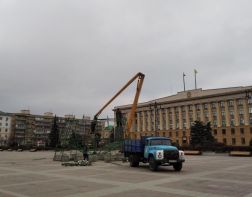 В Пензе на площади Ленина устанавливают новогоднюю елку