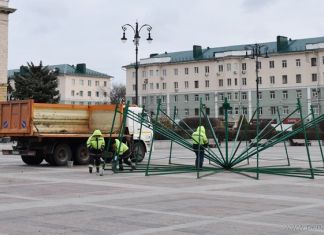 В Пензе на площади Ленина начали монтировать елку