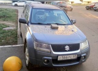 В Спутнике водителя, припарковавшегося на тротуаре, наказали плиткой на капоте