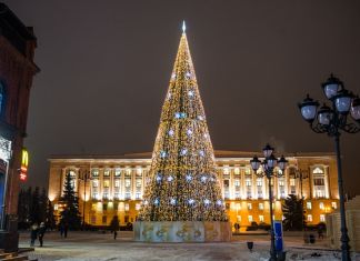 В Пензе начали устанавливать новогоднюю елку