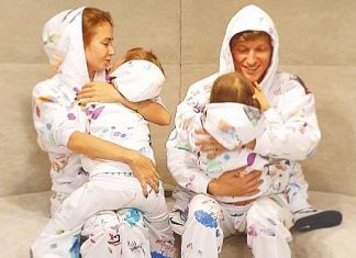 Павел Воля подарил жене спортивный костюм с рисунками детей